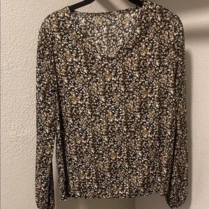 SHEIN Black and Tan Floral Blouse
